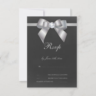 Glamour Silver Bow & Ribbon RSVP Karte