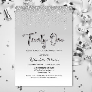 Glamour Silver Diamonds 21. Geburtstag Party Einladung