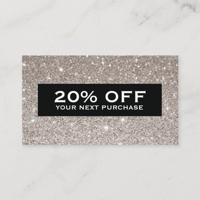 Glamour Silver Glitzer Moderne Beauty Coupon Card (Vorderseite)