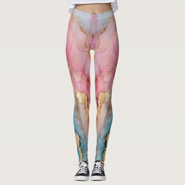 Glamour Silver Glitzer rosa Marmor Ombre Leggings (Vorderseite)