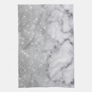 Glamour Silver Glitzer White Marble Ombre Geschirrtuch