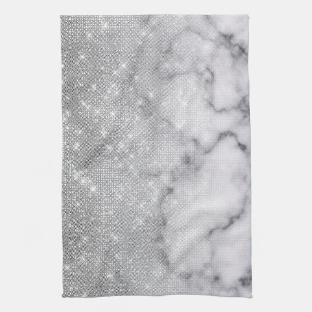 Glamour Silver Glitzer White Marble Ombre Geschirrtuch (Vertikal)