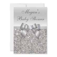 Glamour Silver Sequins Bow Baby Dusche