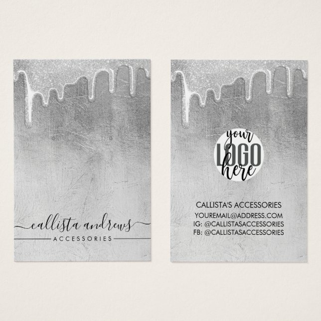 Glamour Silver Thick Glitzer Tropfen Logo Oog (Vorne & Hinten)