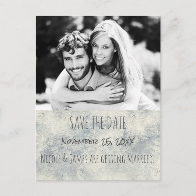 Glamour Silver White Winter Save the Date Foto Ankündigungspostkarte (Vorderseite)