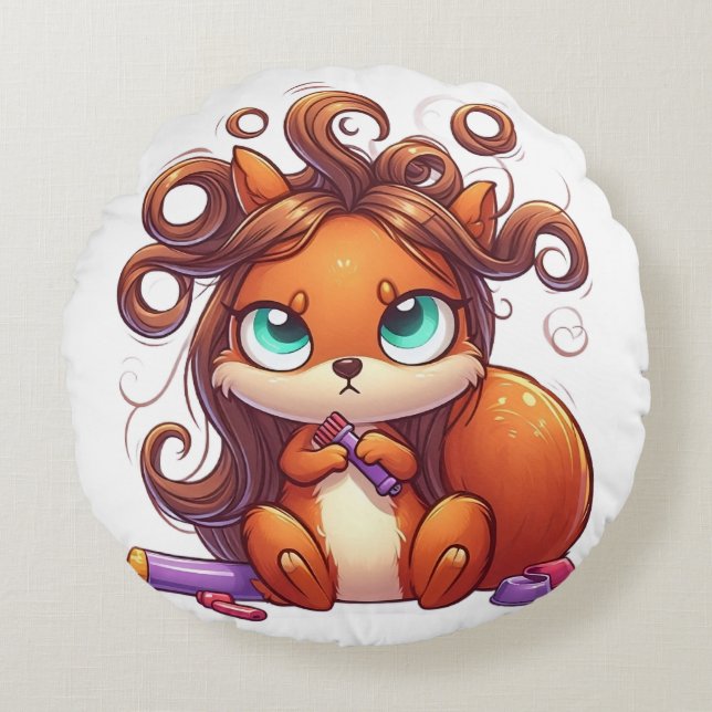 Glamour Squirrel Hair Day Rundes Kissen (Vorderseite)