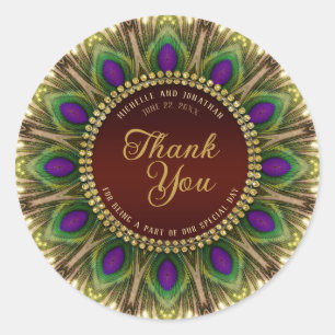 Glamour Stylish Peacock Feather Vielen Dank Runder Aufkleber