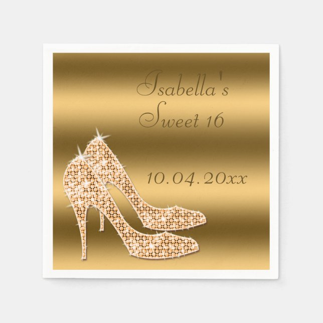 Glamour Sweet 16 Gold Stilettos Napkins Serviette (Vorderseite)