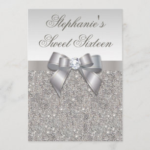 Glamour Sweet 16 Imitat Silver Sequins und Bow Einladung
