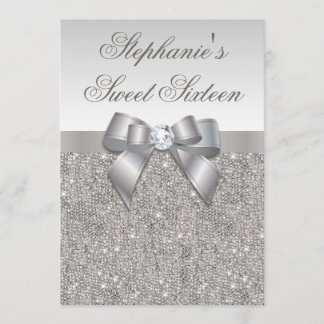 Glamour Sweet 16 Imitat Silver Sequins und Bow Einladung