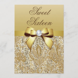 Glamour Sweet 16 Imitats Gold Sequins und Bow Einladung