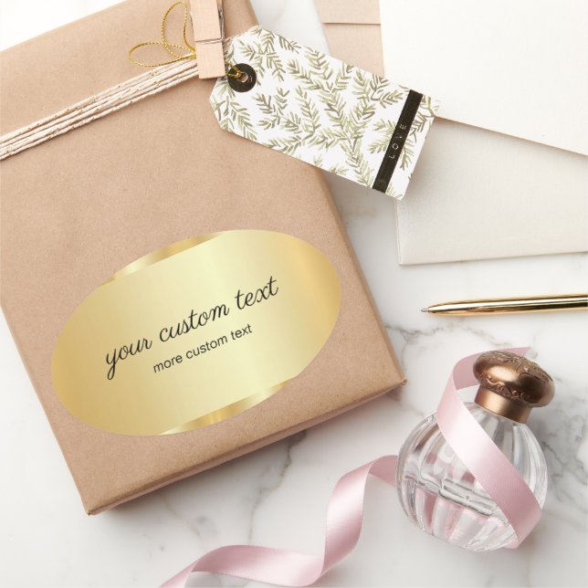 Glamour Template Gold Calligraphy Your Custom Text Ovaler Aufkleber (Schenken)