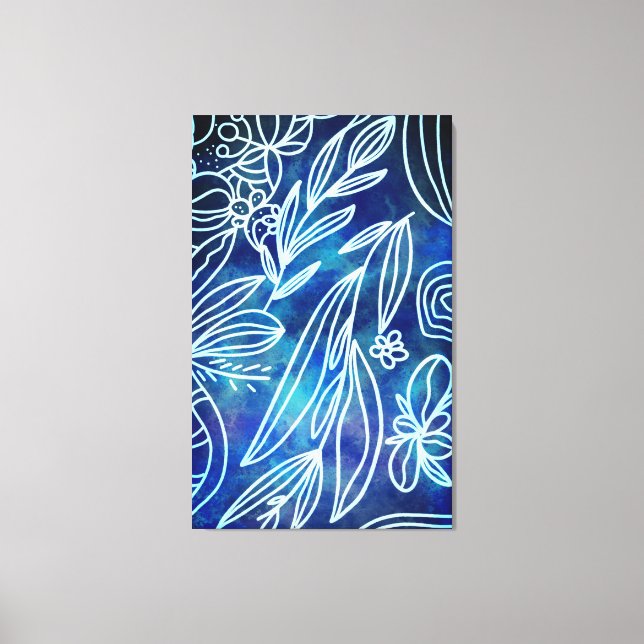 Glamour Torquoise und weißes botanisches Zeichn Leinwanddruck (Vorderseite)