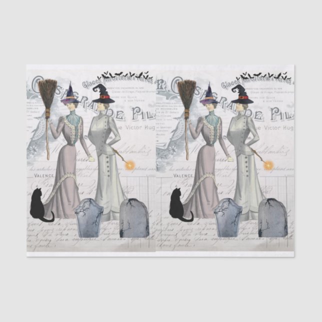 Glamour Viktorianischen Hexen Halloween Collage Seidenpapier (Vorderseite)