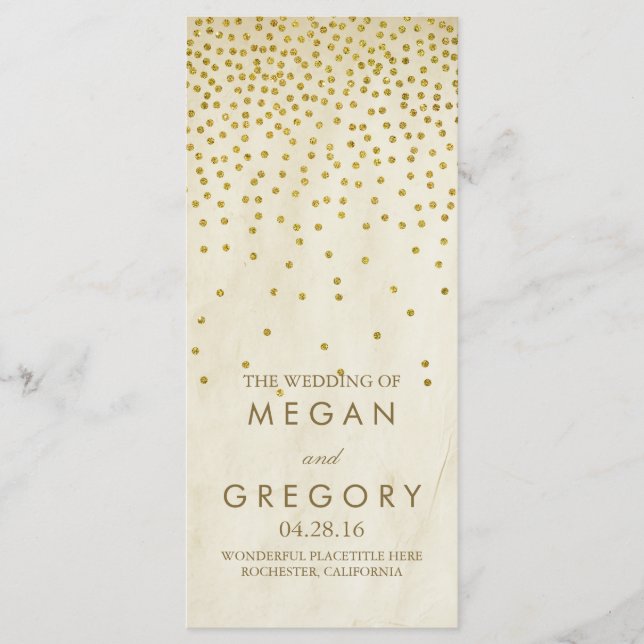 Glamour Vintag Gold Confetti Hochzeitsprogramme Programm (Vorderseite)