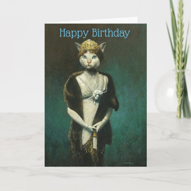 Glamour Vintage Lady Cat Birthday Card Dankeskarte (Vorderseite)