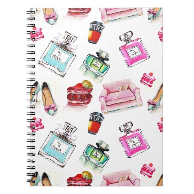 Glamour Wasserfarbe: Mode Nahtloses Muster Notizblock (Vorderseite)