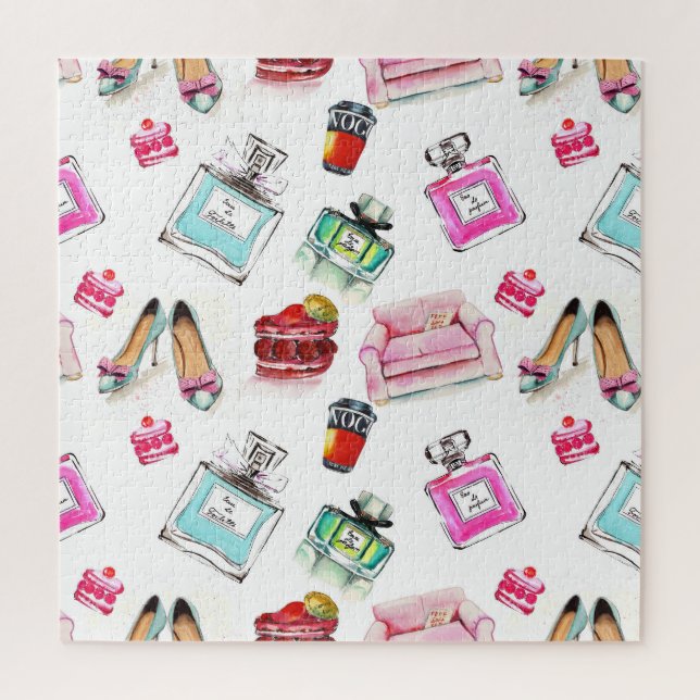 Glamour Wasserfarbe: Mode Nahtloses Muster Puzzle (Vertikal)
