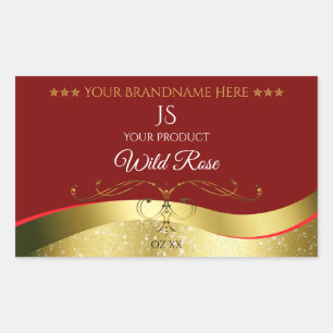 Glamour Wavy Gold Decoder Dunkelrot Monogram Label Rechteckiger Aufkleber