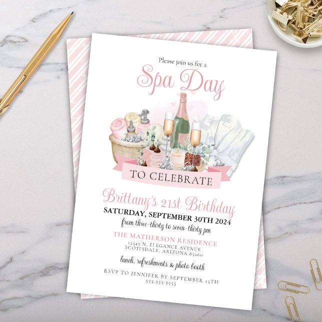 Glamour Wellness-Center Day Champagne Chocolate Ge Einladung (glamorous champagne and spa day birthday party bridal party invitation with chocolate in blush pink)