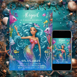 Glamour Whimsical Mermaid unter dem Meer Geburtsta Einladung