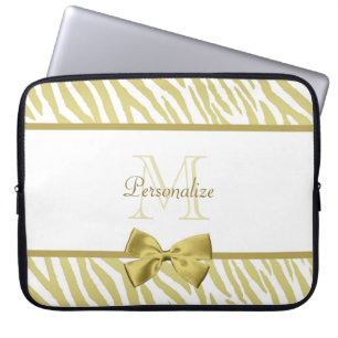 Glamour White and Gold Zebra Print mit Namen Laptopschutzhülle