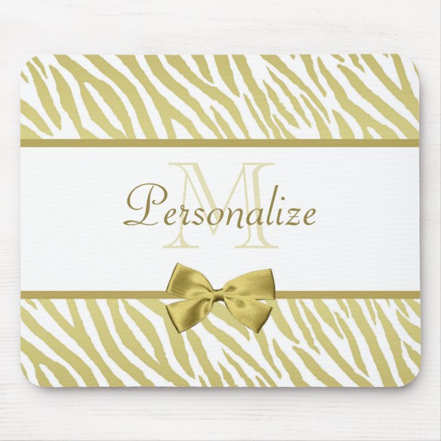 Glamour White and Gold Zebra Print mit Namen Mousepad (Vorne)
