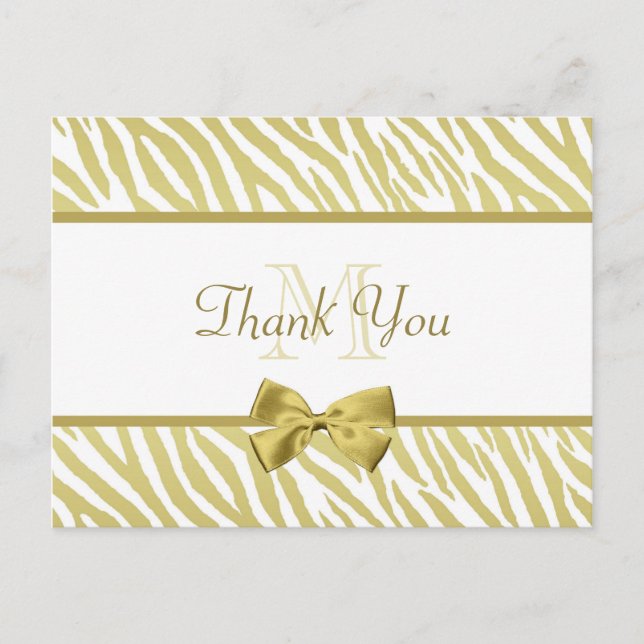 Glamour White and Gold Zebra Print Vielen Dank Postkarte (Vorderseite)