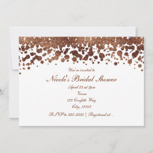 Glamour "White & Bronze Confetti Dots" Shimmer Einladung