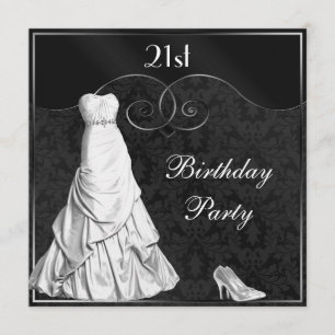 Glamour White Gown Black Silver 21. Geburtstag Einladung