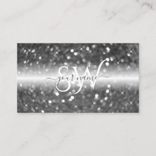 Glamour White Silver Sparkling Glitzer Initials Visitenkarte