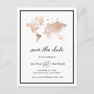 Glamour World Map Elegante Reise Save the Date Ankündigungspostkarte