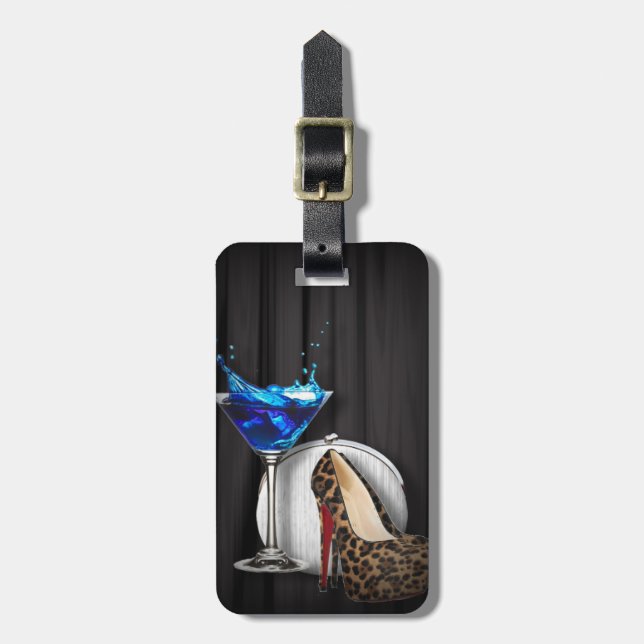 Glamourmartini-Cocktail-Party-Mädchen stilletos Gepäckanhänger (Vorderseite vertikal)