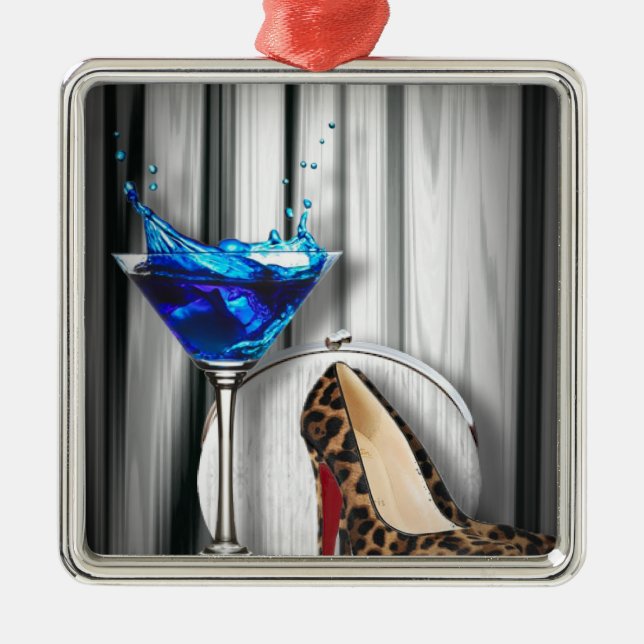 Glamourmartini-Cocktail-Party-Mädchen stilletos Silbernes Ornament (Vorne)