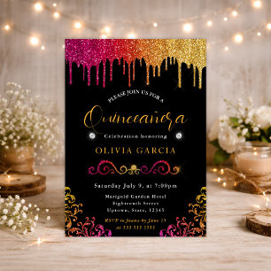 Glamourös gelber und rosa Farbverlauf Glitter Quin Einladung