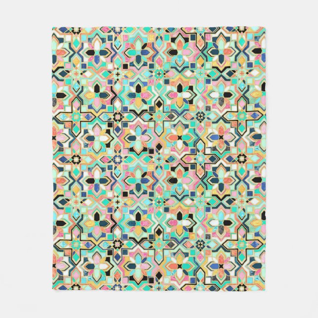 Glamourös-goldfarbenes marokkanisches Fliesenmuste Fleecedecke (Vorderseite)