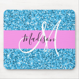 Glamourös Himmelblau Rosa Glitter Funkeln Name Mon Mousepad