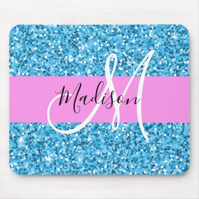 Glamourös Himmelblau Rosa Glitter Funkeln Name Mon Mousepad (Vorne)