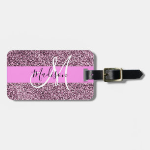 Glamourös Pink & Violetter Glitter Funkeln Monogra Gepäckanhänger