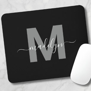 Glamourös Schwarz Weiß Namensmonogramm Mousepad