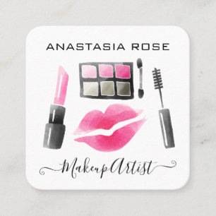 Glamourös weißer und rosa Lippenstift Lidschatten  Quadratische Visitenkarte