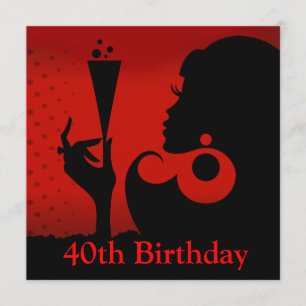 Glamouröse 40. Geburtstagscocktailparty   rot schw Einladung