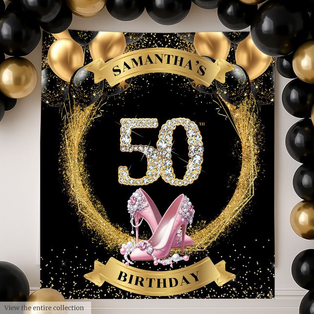 Glamouröse 50. Geburtstag Diamantziffern hohe Absä Wandteppich (Glamorous 50th Birthday Diamond Numbers High Heels)