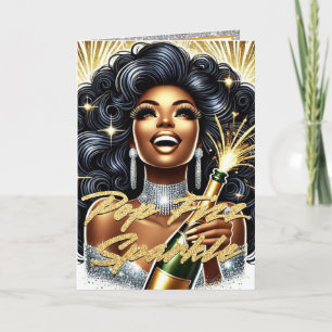 Glamouröse Afroamerikanische Frau Neujahrskarte Feiertagskarte