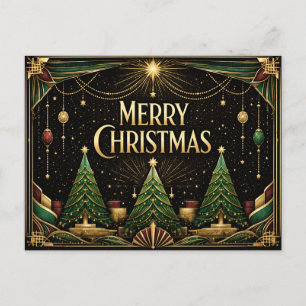 Glamouröse Art Deco Weihnachtsbäume Feiertagspostkarte