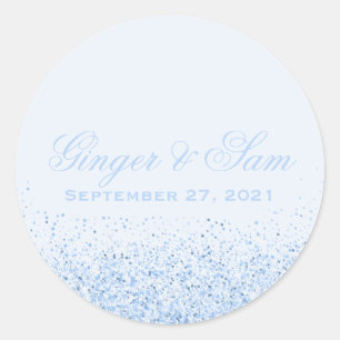 Glamouröse Babyblaue Glitter-Hochzeitsaufkleber Runder Aufkleber