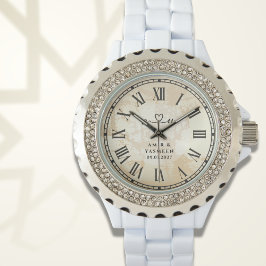 Glamouröse Braut Weiß Emaille & Rhinestone-Uhr Armbanduhr