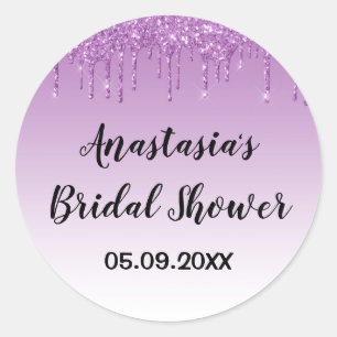 Glamouröse Brautparty Lila Glittertropfen Funkeln Runder Aufkleber