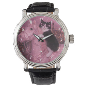 Glamouröse Einhornkatze unter funkelnder Stadt     Armbanduhr