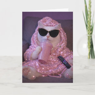 Glamouröse faule Katze in Sonnenbrille mit funkeln Karte